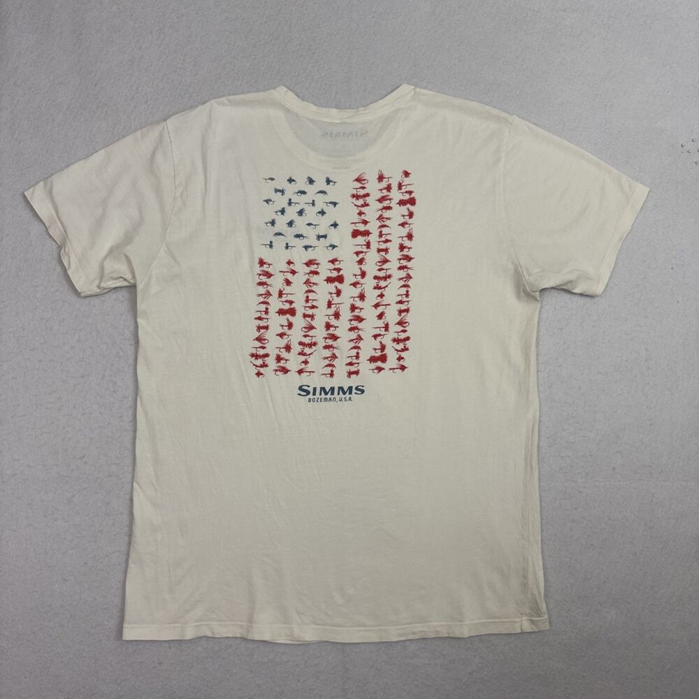 Simms T Shirt Mens Large White Fly Fishing American Flag Graphic Cotton